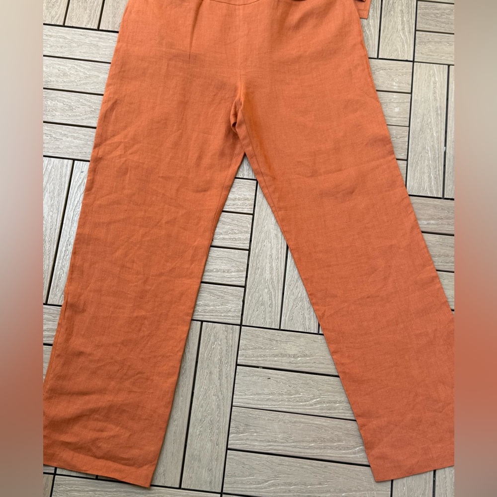 Jaeger Rust Colored Linen Shirt And Pants Set - Picture 9 of 15
